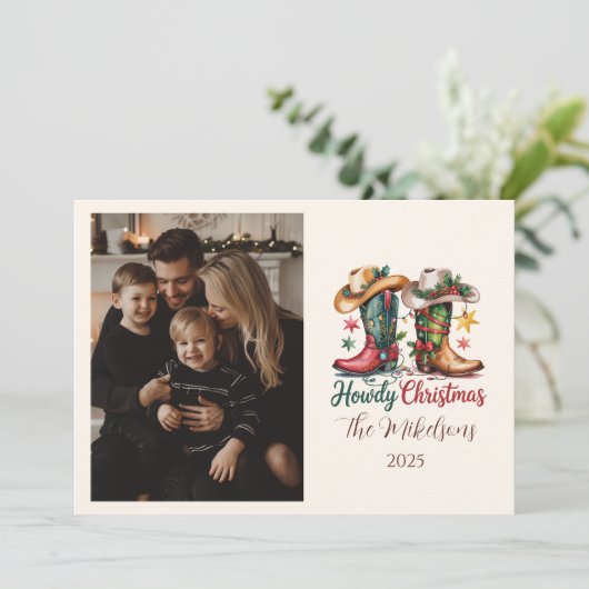 Cartes Pour Fêtes Annuelles Photo Western Cowboy Boots Rustic Howdy Christmas (Debout devant)