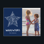 Cartes Pour Fêtes Annuelles Photo Wishes Beach Navy Blue Family<br><div class="desc">Christmas holiday postcards in a navy blue beach design Warm Wishes. Add your photo,  message and names to the front side of postcard and your return address and additional greeting to the back. If you need help cropping your photo or have a custom request,  contact me. Je t'aide !</div>