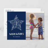 Cartes Pour Fêtes Annuelles Photo Wishes Beach Navy Blue Family (Devant / Derrière)