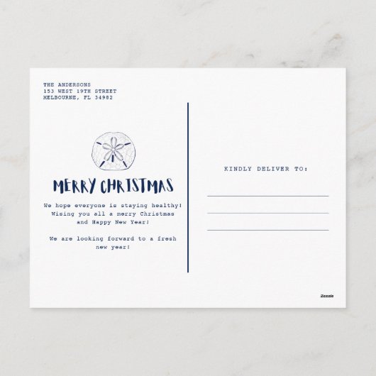 Cartes Pour Fêtes Annuelles Photo Wishes Beach Navy Blue Family (Dos)