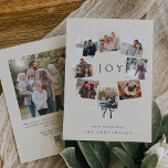 Cartes Pour Fêtes Annuelles Photo Wreath | Collage minimal moderne<br><div class="desc">Un design festif de cartes de vacances qui comprend huit de vos photos préférées arrangées dans un design rond de couronne accentué par un seul arc noir en bas. "Joy" apparaît dans le centre en lettres blanches classiques sur un arrière - plan d'ivoire chaud, avec votre salutation personnalisée et les...</div>