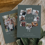 Cartes Pour Fêtes Annuelles Photo Wreath | Collage minimal moderne<br><div class="desc">Un design festif de cartes de vacances qui comprend huit de vos photos préférées arrangées dans un design rond de couronne accentué par un seul arc blanc en bas. "Joy" apparaît dans le centre en lettres blanches classiques sur un arrière - plan vert de forêt muet, avec votre salutation personnalisée...</div>