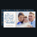Cartes Pour Fêtes Annuelles Photocard Amour et Lumière Hanoukka<br><div class="desc">Un design Hanoukka moderne et élégant en feuille d'or et bleu foncé. Facile à customiser avec votre propre photo et texte.</div>