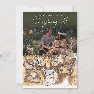 Cartes Pour Fêtes Annuelles Photocard de Noël Renne de Noël Vert forêt