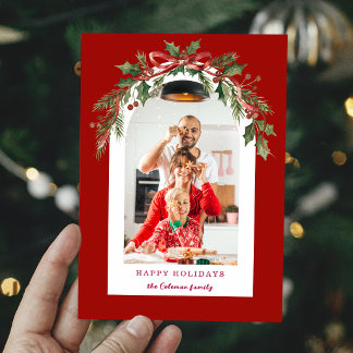 Cartes Pour Fêtes Annuelles Photographie d'arche florale de Noël à l'aquarelle