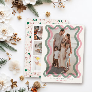 Cartes Pour Fêtes Annuelles Photos de Noël à cadre ondulé rose et vert