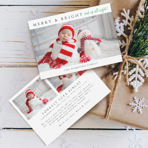 Cartes Pour Fêtes Annuelles Photos de statistiques de naissance Merry & Bright
