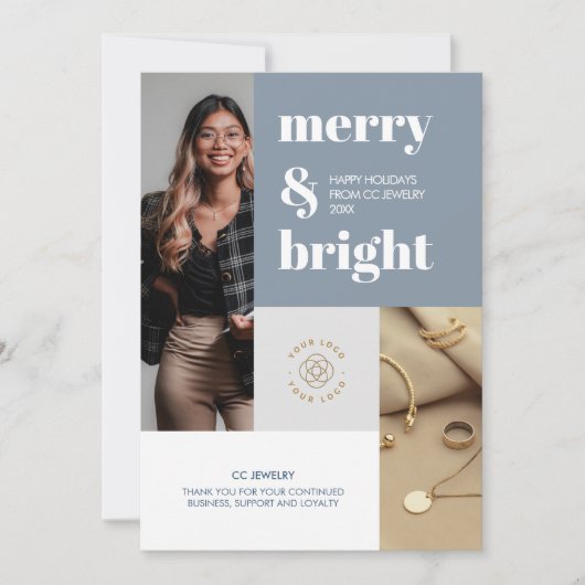 Cartes Pour Fêtes Annuelles Photos personnalisées Joyeux logo de petite entrep (Devant)