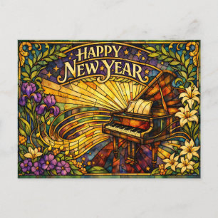 Cartes Pour Fêtes Annuelles Piano à vitraux floraux Nouvel An