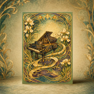 Cartes Pour Fêtes Annuelles Piano Art Nouveau Floral Bonne Année