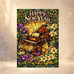 Cartes Pour Fêtes Annuelles Piano Fleurs de Verre Stained Glass Nouvel An