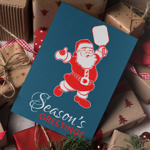 Cartes Pour Fêtes Annuelles Pickleball classique Père Noël photo de Noël bleu