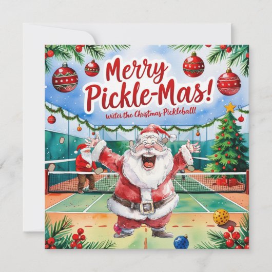 Cartes Pour Fêtes Annuelles Pickleball Noël thème avec le Père Noël (Devant)