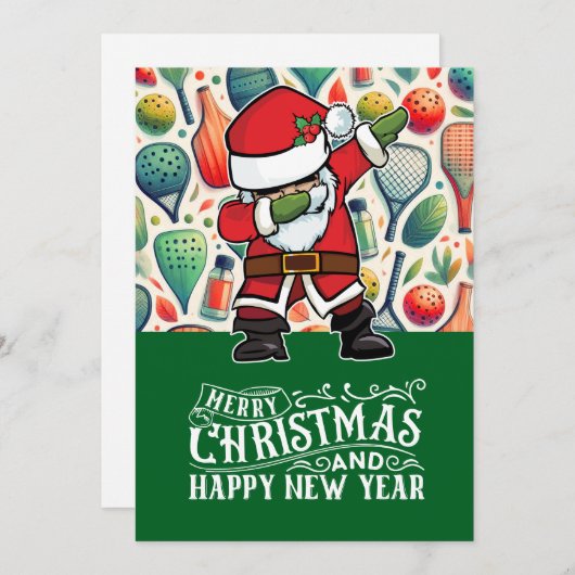Cartes Pour Fêtes Annuelles Pickleball Noël thème avec le Père Noël (Devant / Derrière)