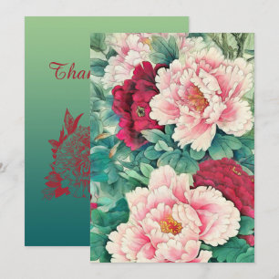 Cartes Pour Fêtes Annuelles Pies roses rouges et Merci Feuille vert