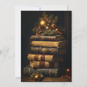 Cartes Pour Fêtes Annuelles Pile vintage de livres avec décoration de Noël