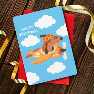 Cartes Pour Fêtes Annuelles Pilote de chien pilotant un avion, anniversaire am