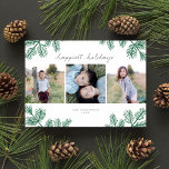 Cartes Pour Fêtes Annuelles Pin à feuillage persistant Moderne Minimal 3 Photo<br><div class="desc">Ce design carte photo de vacances moderne présente des branches de pin vert dessinées à la main, un accueil qui dit "vacances les plus heureuses", et une mise en page de trois photos. Il peut accueillir trois photos carrés. Customisez-le en ajoutant vos propres photos et en modifiant le texte. Vous...</div>