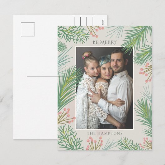 Cartes Pour Fêtes Annuelles Pin blanc de la forêt Holly Berry (Devant / Derrière)
