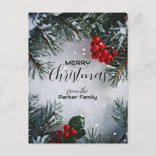 Cartes Pour Fêtes Annuelles Pin Couvert De Neige, Baies Saintes, Sans Photo