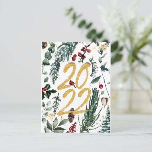 Cartes Pour Fêtes Annuelles Pin d'or 2022 festive Magnolia Noël (Debout devant)