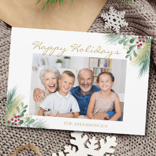 Cartes Pour Fêtes Annuelles Pin Et Berries Photo Joyeuses Fêtes