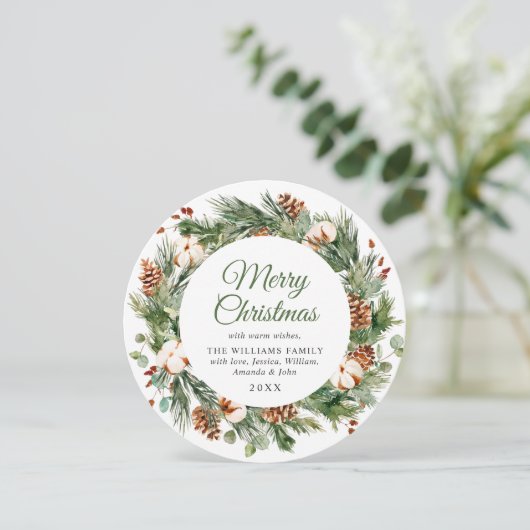 Cartes Pour Fêtes Annuelles Pin Festive cônes Fir Wreath Noël Salutation (Debout devant)