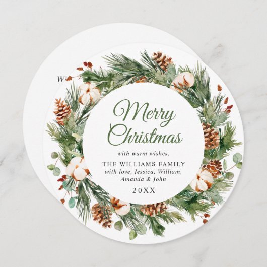 Cartes Pour Fêtes Annuelles Pin Festive cônes Fir Wreath Noël Salutation (Devant / Derrière)