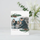 Cartes Pour Fêtes Annuelles Pin vert rustique Bouton de cône Aquarelle Florale (Debout devant)