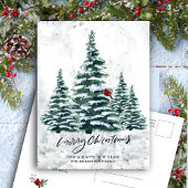 Cartes Pour Fêtes Annuelles Pin vert rustique Élégant Script MERRY NOËL