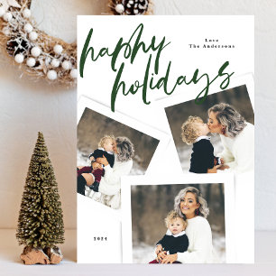 Cartes Pour Fêtes Annuelles pinceau de collage de photos multiples vert modern