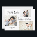 Cartes Pour Fêtes Annuelles Pinceau minimaliste Script 3 Collage Photo Holiday<br><div class="desc">Cette année,  réjouissez-vous avec cette carte de collage photo moderne et festive. Avec trois de vos photos,  avec un script brossé moderne.</div>