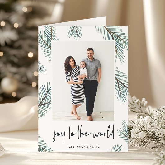 Cartes Pour Fêtes Annuelles Pine Boughs | Photo de vacances pliée