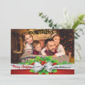 Cartes Pour Fêtes Annuelles Pine Bow avec Holly Photo Noël (Debout devant)