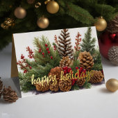 Cartes Pour Fêtes Annuelles Pine Cône À feuillage persistant Baies rouges Rust