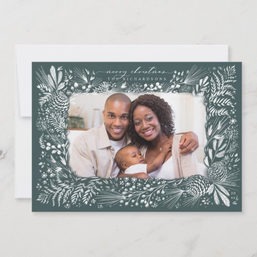 Cartes Pour Fêtes Annuelles Pine cône vert foncé des fougères des bois (Devant)