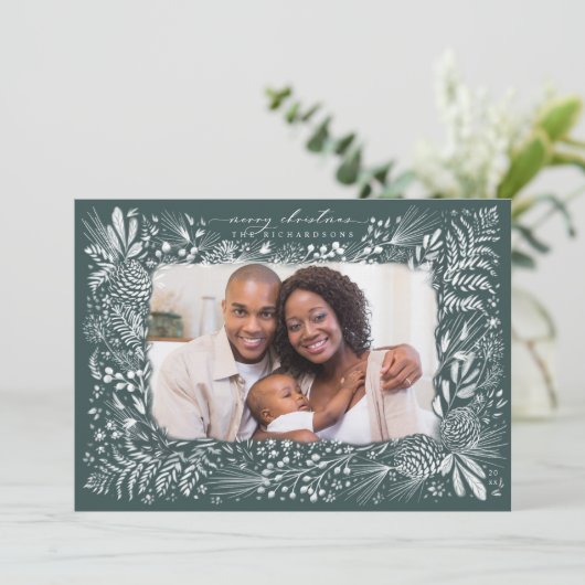 Cartes Pour Fêtes Annuelles Pine cône vert foncé des fougères des bois (Debout devant)