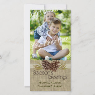 Cartes Pour Fêtes Annuelles Pine Cones et Burlap Voeux de vacances rustiques