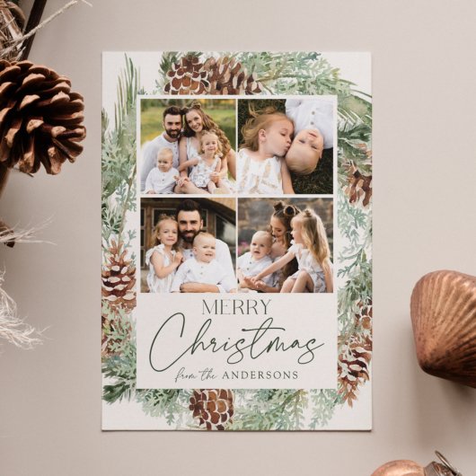 Cartes Pour Fêtes Annuelles Pine d'aquarelle rustique - Vin de cône - photo Co