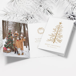 Cartes Pour Fêtes Annuelles Pine de Noël minime or photo pliée