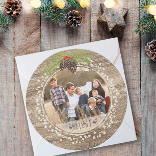 Cartes Pour Fêtes Annuelles Pine de Noël rustique, Paix, Amour & Joie