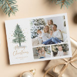Cartes Pour Fêtes Annuelles Pine d'eau d'hiver Noël 3 photo<br><div class="desc">Cette élégante carte de vacances classique 3 photo dispose d'un sapin d'aquarelle décoré d'étoiles dorées et d'arrosages. Sur le dos se trouve un motif de forêt d'hiver aquarelle.</div>
