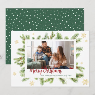 Cartes Pour Fêtes Annuelles Pine et famille Photo Noël Script botanique