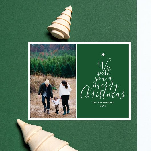 Cartes Pour Fêtes Annuelles Pine Green Élégant Script Christmas Tree photo