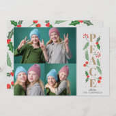 Cartes Pour Fêtes Annuelles Pine Holly Berries Gold Peace Multiphoto (Devant / Derrière)