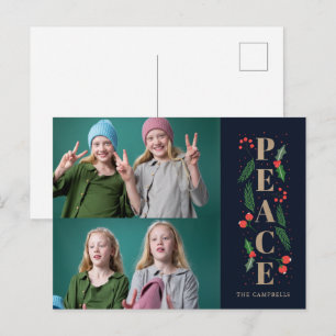 Cartes Pour Fêtes Annuelles Pine Holly Berries Marine Paix photo multiple