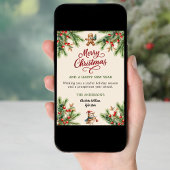 Cartes Pour Fêtes Annuelles Pine rouge baies beige joli hiboux script Noël