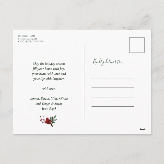 Cartes Pour Fêtes Annuelles Pine rouge moderne Snowflakes Bokeh Chic Script (Dos)