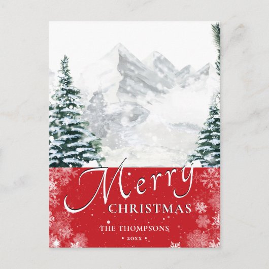 Cartes Pour Fêtes Annuelles Pine rouge moderne Snowflakes Bokeh Chic Script (Devant)