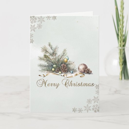 Cartes Pour Fêtes Annuelles Pine Tree Branches Balls Pine Cones Holiday (Devant)